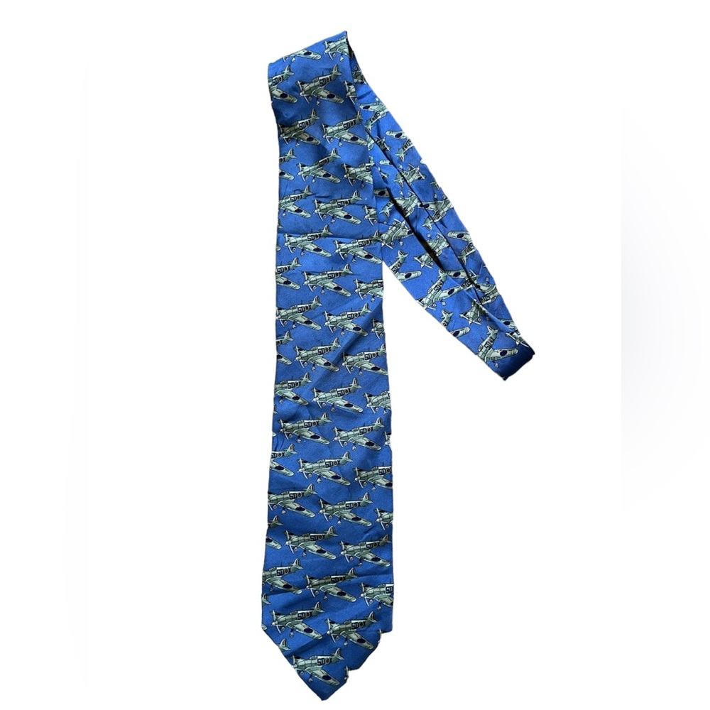 Blue Italian Tie with Airplane Design Beaufort Tie Rack